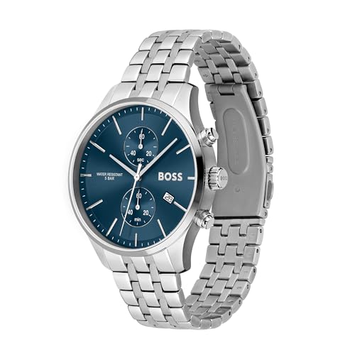 Hugo Boss Stainless Steel Associate Analog Blue Dial Men Watch-1513839, Silver Band
