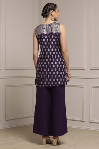 Biba Women Purple Viscose Blend Straight Printed Kurta Pants Set_30