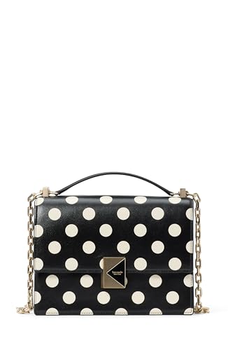 kate spade new york Women's Deco Leather Flap Chain Crossbody, Black Polka Dot, One Size