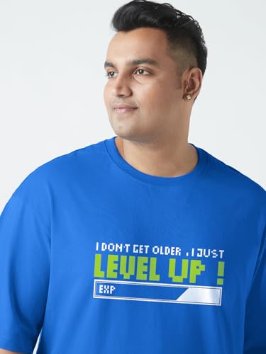 Bewakoof Men's Graphic Print Oversized Fit Half Sleeve Round Neck Cotton Plus Size T-Shirt_694218_Blue_5XL