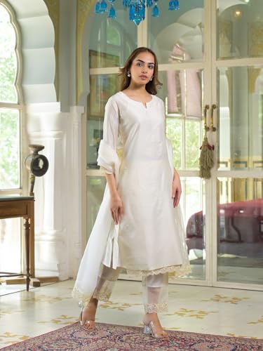 Divena Cream Chanderi Kurta Pant With Dupatta