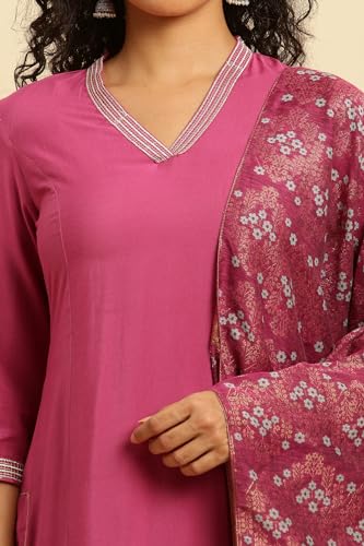 W for Woman Pink Embellished Kurta, Pants and Jacquard Dupatta Set_24AUWS19527-220351_3XL