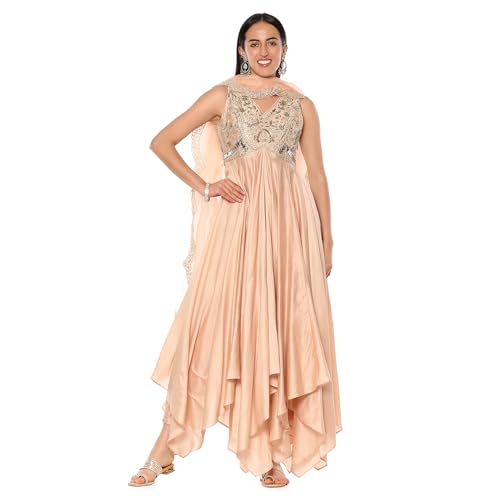 BIBA Women's Cotton Blend Kurta (SKDHO10291AW24NUDE_Nude