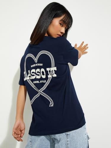 Max URB_N Women Relaxed Fit Back Graphics T-Shirt (Navy_XL)