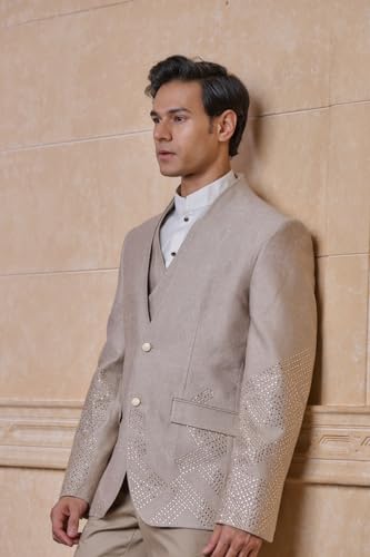 TASVA Beige Jacquard Dinner Jacket Set