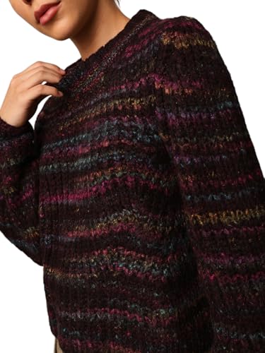 ONLY Women's Acrylic Blend Round Neck Pullover Sweater (15259443- Black