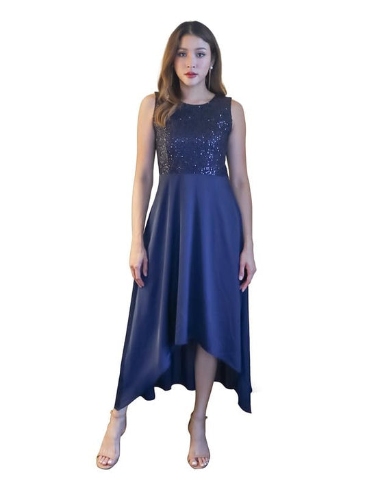 Zink ondon Women's Navy Blue Sequinned Fit & Flared Maxi Dress