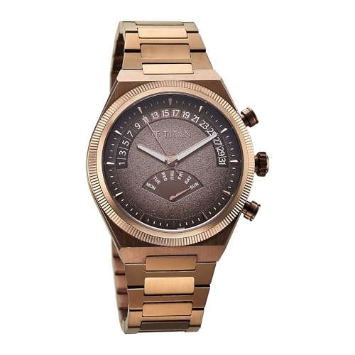 Titan Micromotors Analog with Retrograde Day and Date and Brown Dial Coffee Stainless Steel Strap Watch for Men - 90180QM01