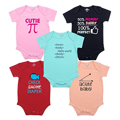 Fflirtygo Baby Wear Cotton Jumpsuit/Infants Rompers Half Sleeves/Body Suit Multi-Color Romper for Baby Girls and Boys Set of 5Pcs Combo Pack
