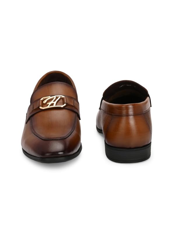 HITZ Men's Tan Leather Formal Slip On Shoes - UK 10