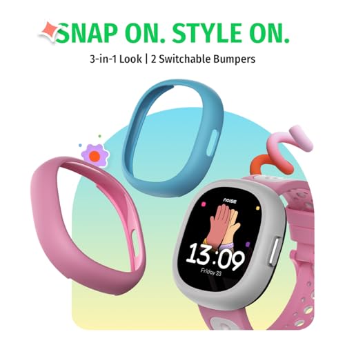 Noise Junior Champ 3 Smart Watch for Kids | 3-in-1 Look with 2 Switchable Bumpers, in-Built Learning Hub, Habit Builder, Exam & School Mode, SOS, 100+ Cloud Faces, Parental Control (Cotton Cloud)