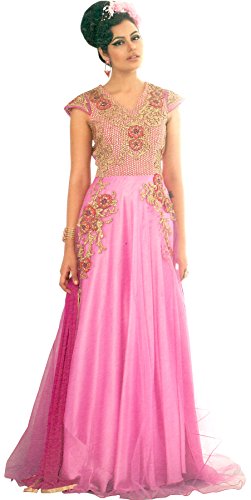 Exotic India Fuchsia-Pink Wedding Gown with Zari-Embroidery and SequinsGarment Size 34