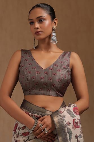 Soch Womens Cream Tussar Floral Print Saree