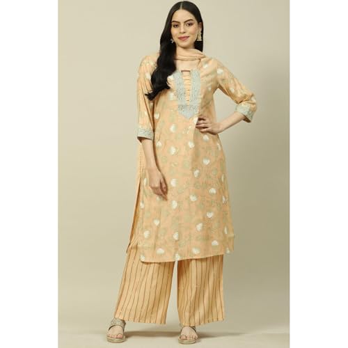 Rangriti Women Polyester Blend Printed Suit Set (RSKASRTD18001SS23PCH_Pink