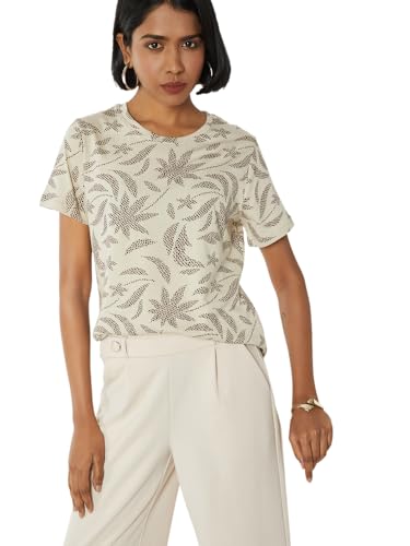 Max Women Printed T-Shirt (Beige_XXL)