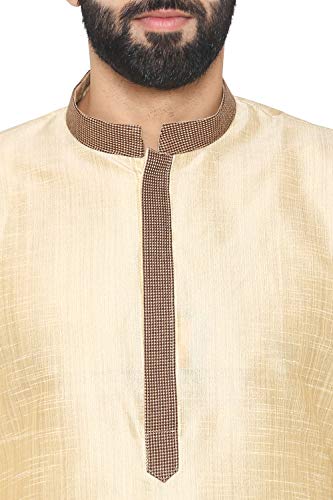 Manyavar Men's Art Silk Solid Regular Kurta and Churidar Set (S952714-304_Cream_L)