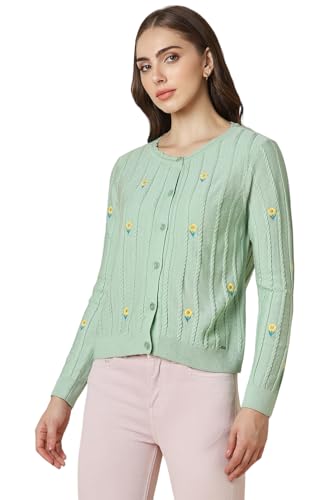 Allen Solly Women's Acrylic Crew Neck Sweater (AHSWCRGHI66363_Green