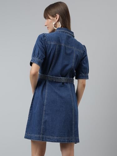 Latin Quarters Women Blue Half Sleeves Casual Solid Dress_XXL