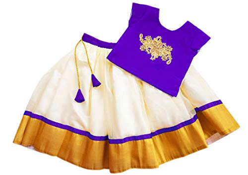 Stanwells Kids Baby Girls Cotton Silk Readymade Lehenga Choli Set | Traditional Embroidered South Indian Pattu Pavadai Ethnic Wear – Violet (3–4 Years)