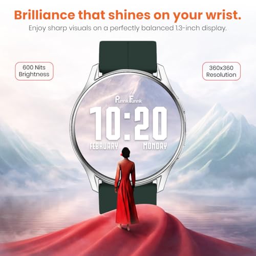 PunnkFunnk Evo Vista Smartwatch for Men & Women | 1.43" AMOLED Full-Touch Round Display | Bluetooth Calling, 120+ Sports Modes, Heart Rate & SPO₂, IP68 Waterproof Smart Watch- (Magnetic Green)