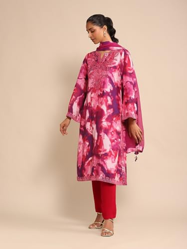Ritu Kumar Pink Embroidered Kurta With Pant And Dupatta