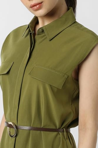 Van Heusen Women's Rayon Modern Calf Length Dress (VWDRFRGFE03809_Olive