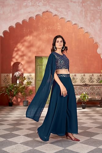 VARNI FABRICS Crop Top With Palazzo Set For Women Stylish Floral Embroidered Sequin And Thread Work | Festive & Ethnic Wear Indo-western Ensemble Perfect For Rakhi, Diwali & Occasions | Morpeach | 3XL