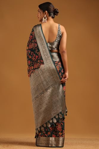 Soch Womens Green Silk Blend Botanical Saree