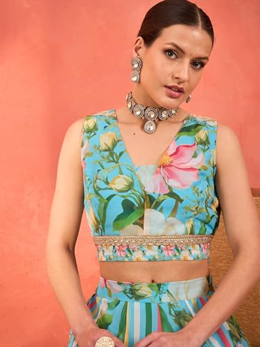 Shae by SASSAFRAS Women's Georgette Lehenga Choli (SHSET96357_Blue_XXL)