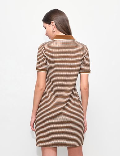 U.S. Polo Assn. Women Women's Self Design Horizontal Striped T-Shirt Dress (UWSS26DRS234_Brown_XL)