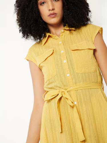 Max Women Striped Shirt Midi Dress (Yellow_M)
