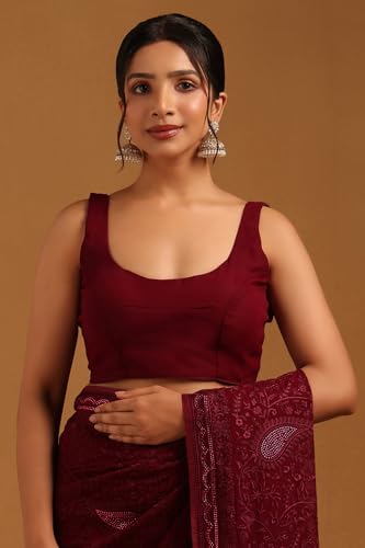 Soch Womens Wine Georgette Paisley Print Saree With Stone Work