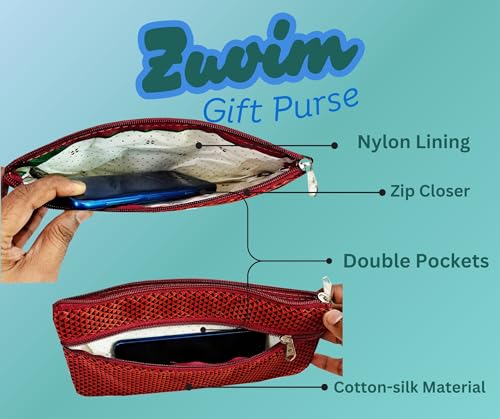 Zuvim Women Purse with Double Pocket and Zip, Traditonal Khann Zipper Pouches Shagun Gifting Haldi Mehandi Wedding, Festivals, Pooja, Haldikumkum Gift for Women, Multicolor (Pack of 11, Standard)