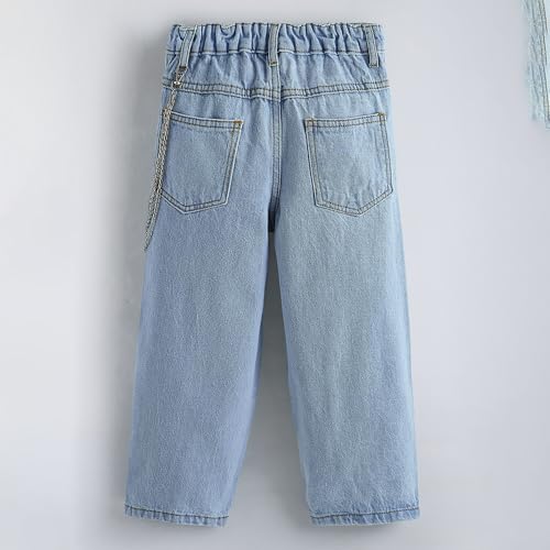 Hopscotch Girls Chain Charm Denim Barrel Jeans in Blue Color for Age (7-8 Years)