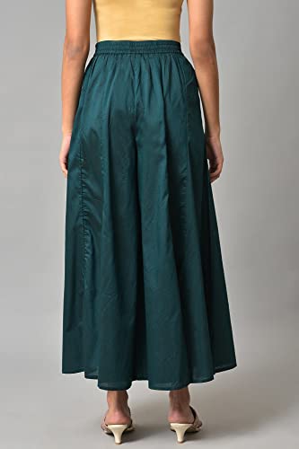 W for Woman Viscose Teal Blue Solid Flared Culottes Skirt