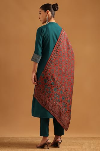 Soch Womens Teal Silk Blend Botanical Zari Embroidery Salwar Suit