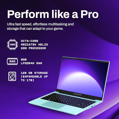 Primebook 2 Pro 2025 (New Launch) | 8GB RAM, 128GB UFS Storage | 14.1-Inch FHD IPS Display | 14 Hours Battery | MediaTek Helio G99 | Android 15 (PrimeOS 3.0) | Backlit Keyboard | in-Built AI (Aqua)
