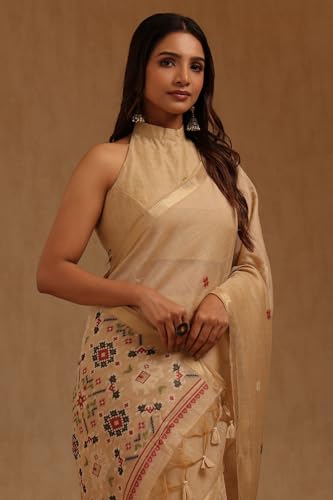 Soch Womens Beige Chanderi Patola Woven Saree