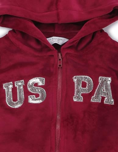U.S. POLO ASSN. Girls Lurex Tape Velour Sweatshirt Maroon