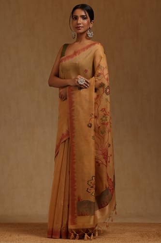 Soch Womens Beige Chanderi Floral Woven Design Saree