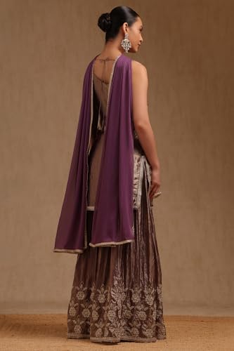Soch Womens Purple Fendi Embroidered Suit Set With Thread Work