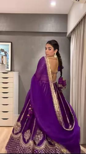 Forteo Fashion Wedding Embroidered Lehenga Choli, Purple with Silver Work, Heavy chinnon Work // Free size lahegha choli