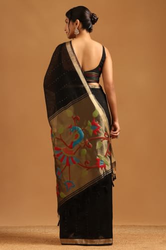 Soch Womens Black Tissue Woven Design Saree With Sequin