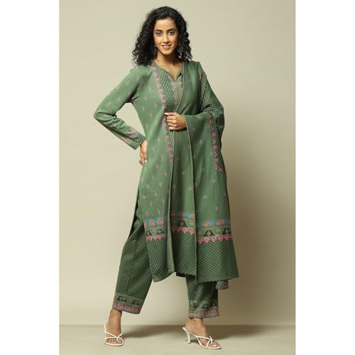 Rangriti Women Cotton Blend Straight Suit Set (WNTRWR18806AW23GRN_Green