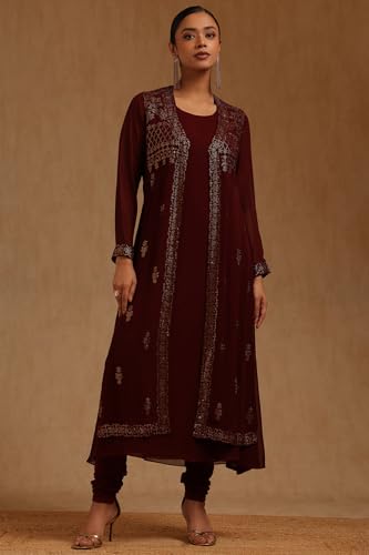 Soch Womens Maroon Georgette Solid Suit Set