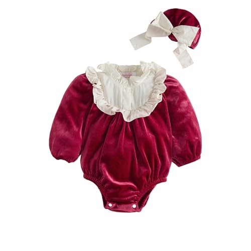 Hopscotch Girls Burgundy Full Sleeves Ruffled Onesie with Cap For Age (18-24 Months)
