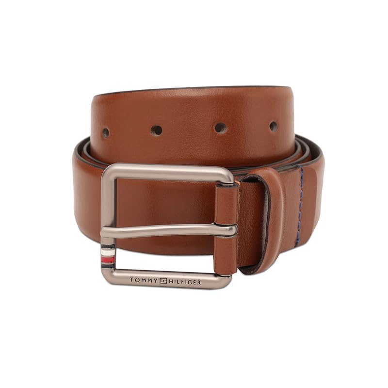 Tommy Hilfiger Men's Warrens Leather Belt - Rwb Pin Buckle - Versatile Tan For Classic Semi-Formal Styling & GentleMen's Gift | Size XL - 110 CM