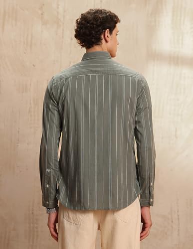 U.S. Polo Assn. Denim Co. Men's Striped Slim Fit Button Down Shirt (UDSHT2005_Green