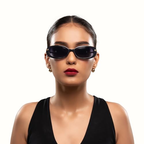HIDESIGN Elara Retro Oval Sunglass - Black Acetate