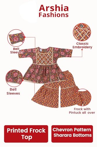 Arshia Fashions Baby Girl's Cotton Sanganeri/Floral Printed Kurti With Sharara Dress Clothing Set
